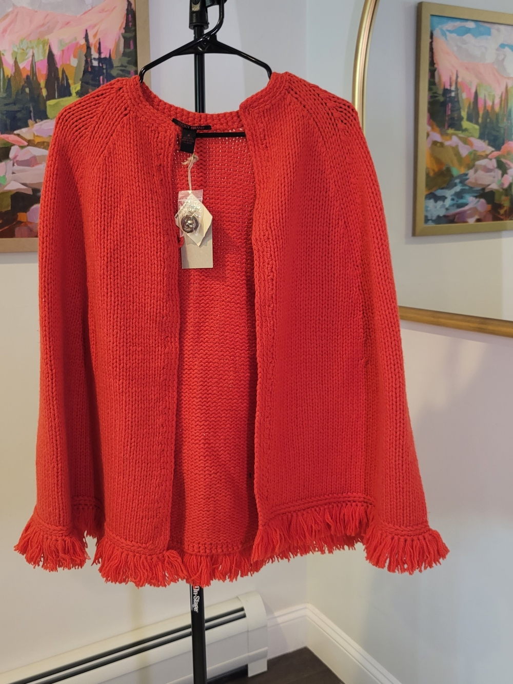 NWT LUCKY BRAND 100% Wool Vintage Inspired‎ Orange Knit Shawl Women's Size M